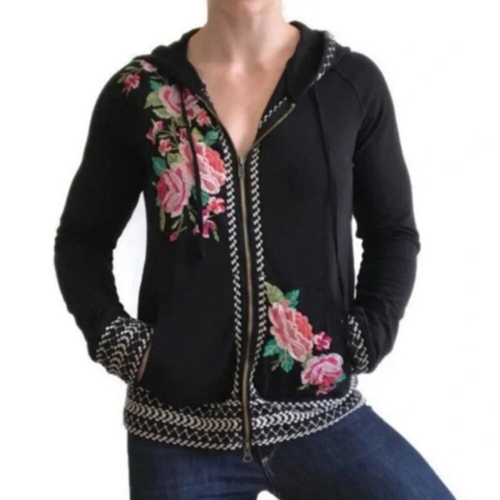 Johnny Was Floral Zip up Hoodie Sweatshirt Size XXL